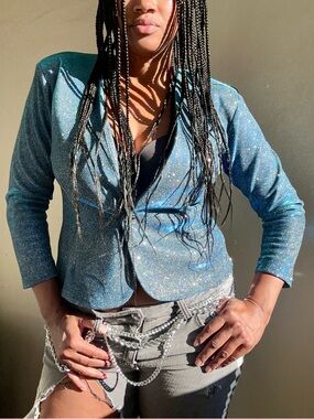 B-VAIN COUTURE Teal Metallic Scuba Tailored Jacket Blazer